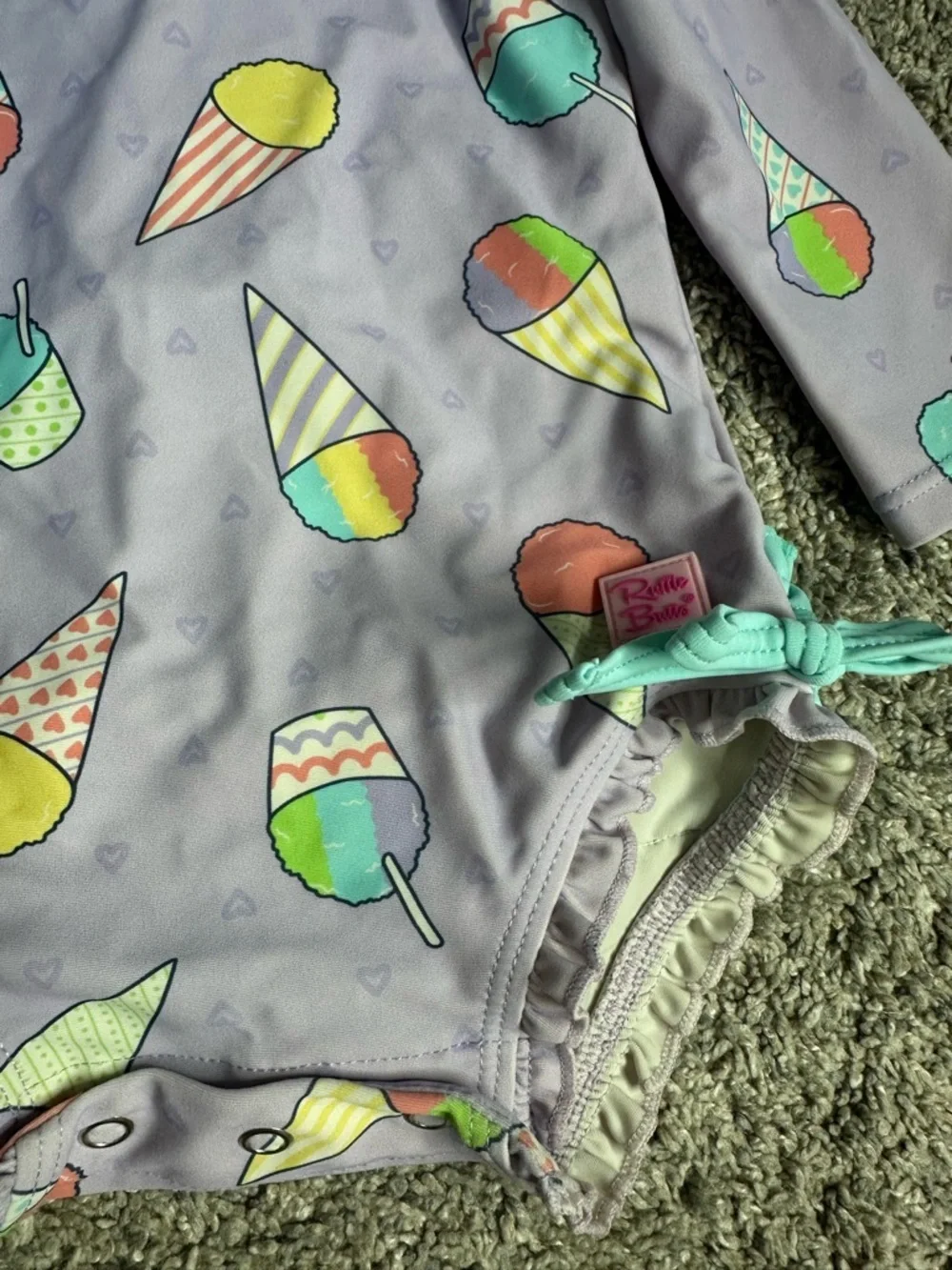 Rufflebutts SNOW CONES LONG SLEEVE ONE PIECE RASH GUARD swimsuit 6-12 mo purple